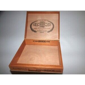 Vintage Puros Indios Tobacco 2003 Wooden Cigar Box Corna No. 46